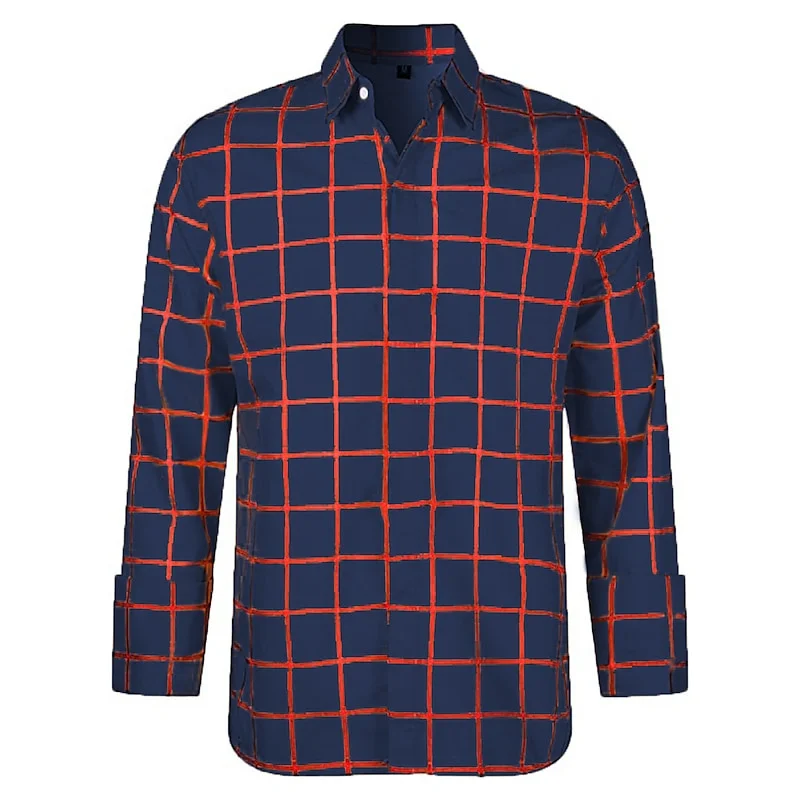 Camisa de manga larga para hombre, camisa informal de Color a cuadros con solapa estampada en 3D, novedad de verano, ropa informal de moda para hombre, Tops Unisex