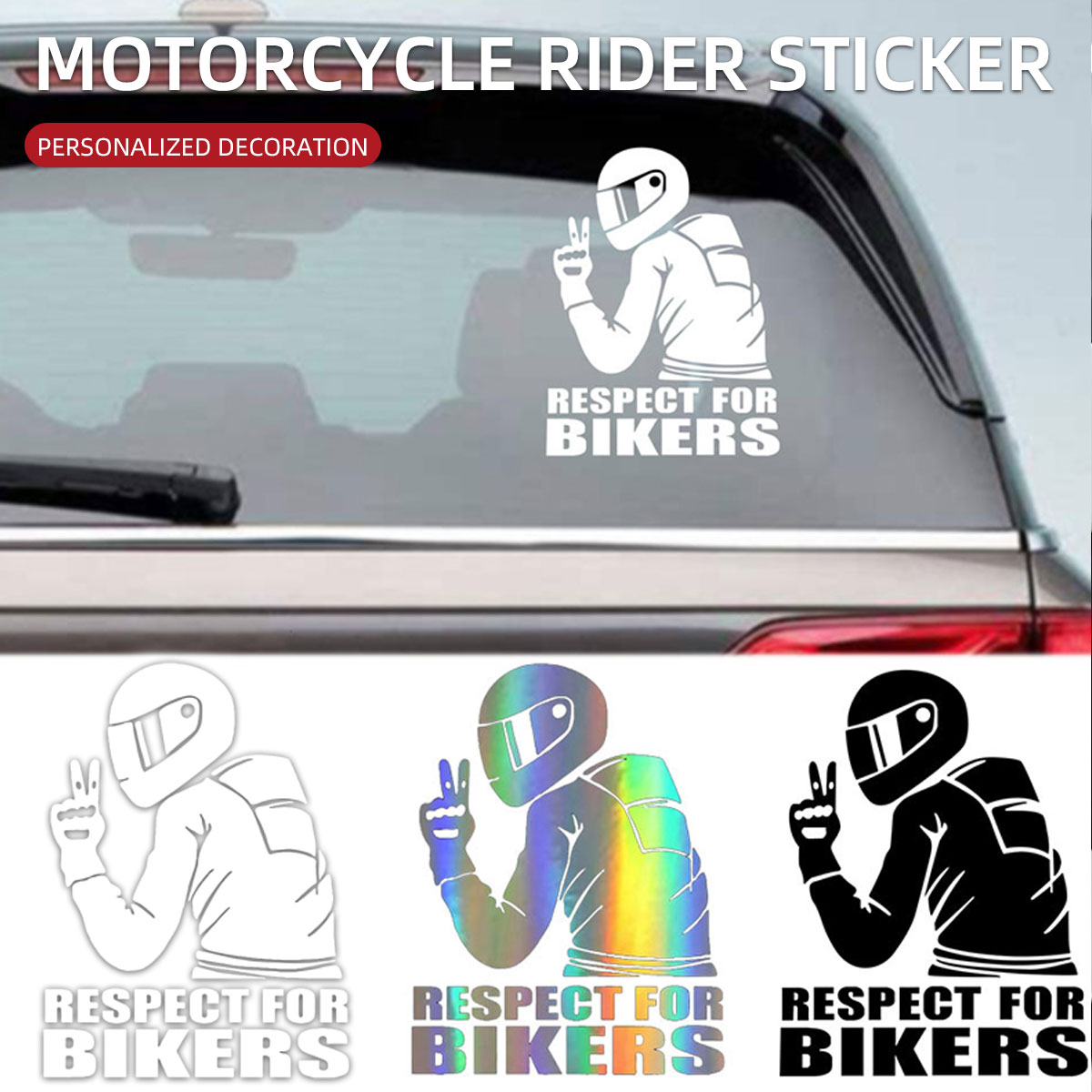 1Pcs RESPECT FOR BIKERS Auto Motorcycle Car Sticker Removable Stickers3D Reflective Stickers Decals Car Decor Accessories