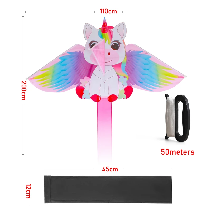 ว่าว Yongjian Pink Unicorn Kite ขนาดเล็ก เหมาะสําหรับเด็กหรือผู้เริ่มต้น บินง่าย ด้วยเชือกว่าว 50 ม