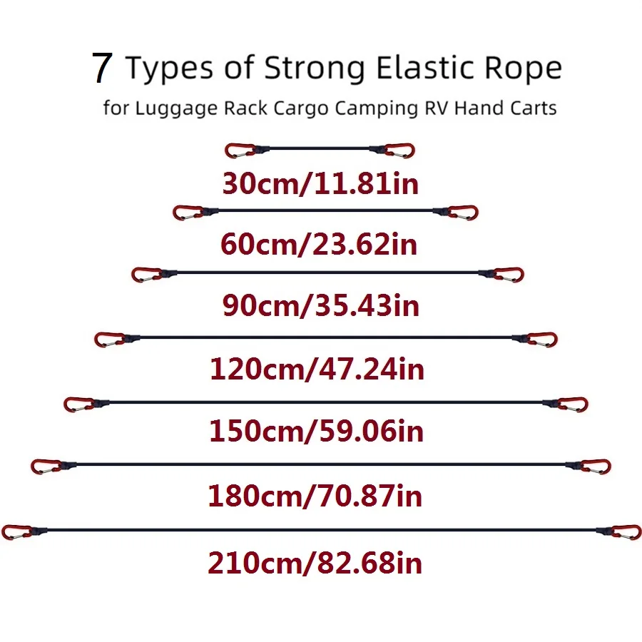 30-210cm 8mm cordas de embalagem ao ar livre elástico bungee cabos com ganchos vermelhos estiramento leve para bicicletas carro bagagem telhado rack cinta