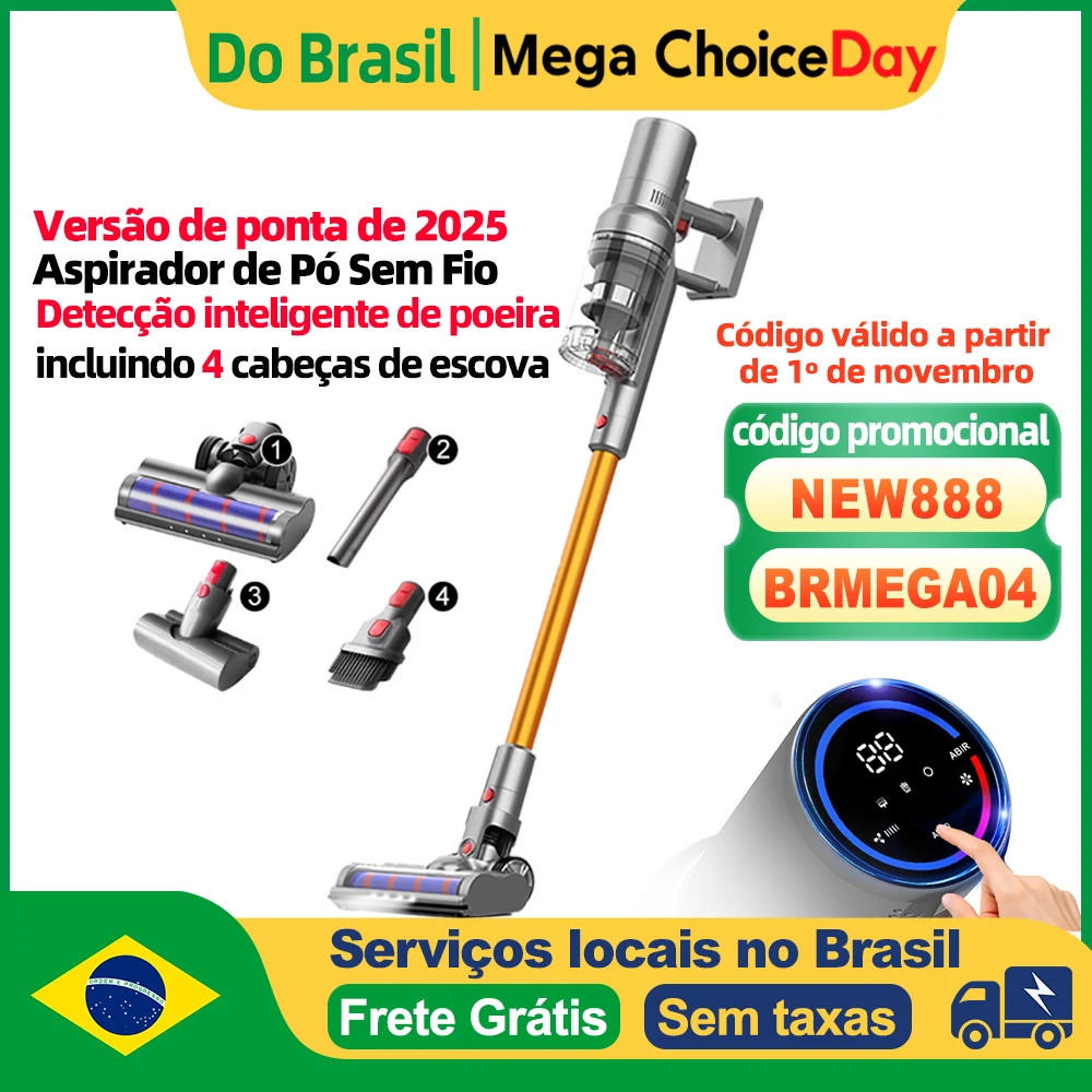 (Código promocional: NEW888)Aspirador de Pó Portátil Sem Fio ABIR VC205, 27000PA, Sensor de Poeira Inteligente, Tela de Toque LED, Controlo Automático de Velocidade, Eliminador Portátil de Ácaros