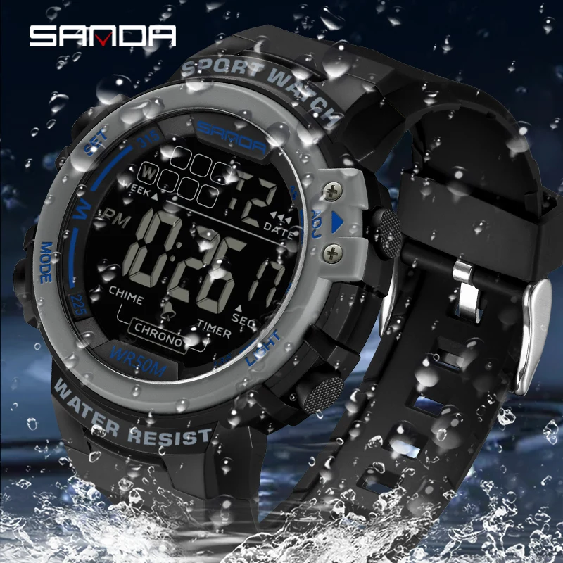 SANDA, reloj militar para exteriores estilo G para hombre, reloj despertador Digital LED, reloj de pulsera deportivo de moda con pantalla Dual, reloj resistente al agua hasta 50M