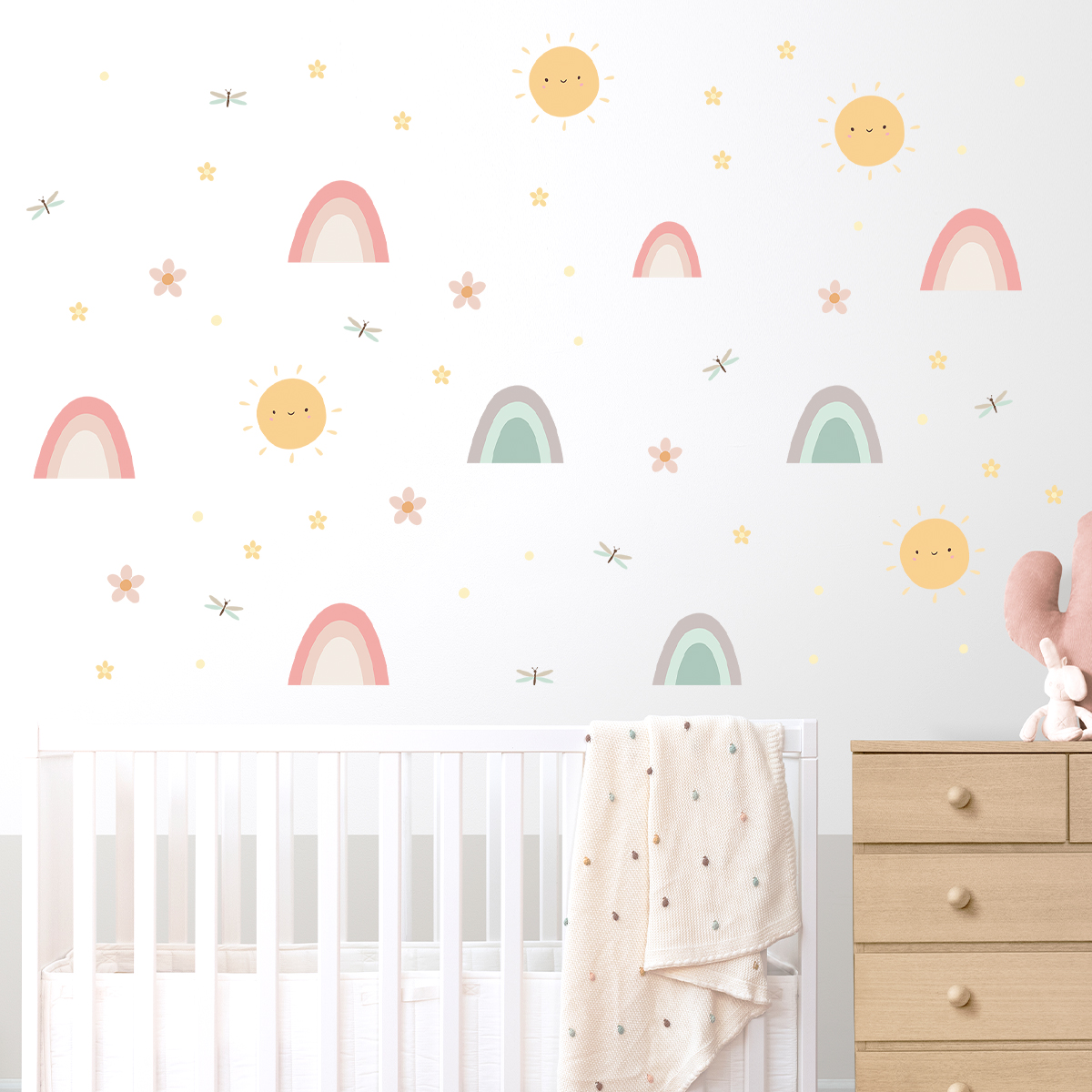 3 pçs/lote boho colorido arco-íris sol adesivos de parede para quarto das crianças do bebê berçário decoração decalques parede decoração casa