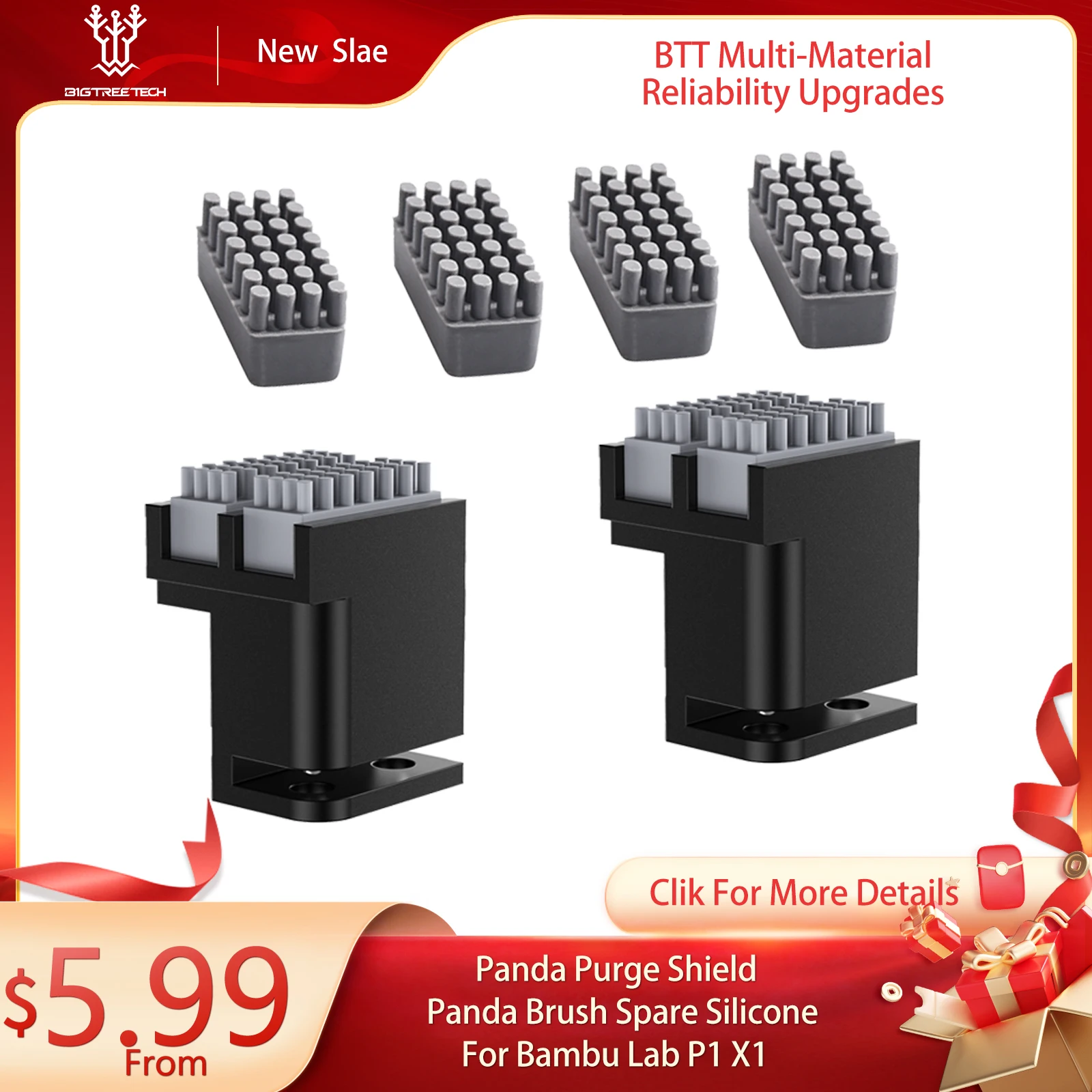 BIGTREETECH Panda Brush PX Multi-materiaal Betrouwbaarheid Upgrades Nozzles Ruitenwisser Hotend Cleaner 3D-printeronderdelen voor Bambu Lab P1 X1