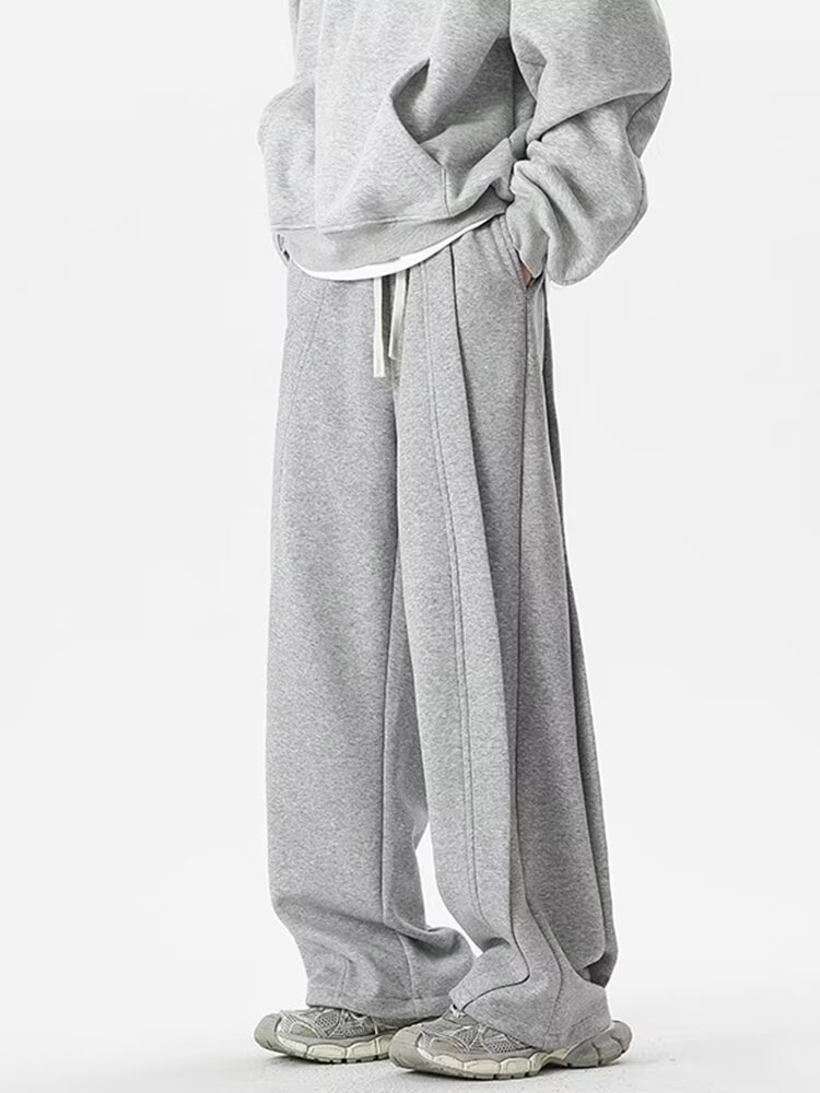 Coreano calças de moletom de perna larga homem solto casual cor sólida calças masculinas streetwear roupas 2024 primavera outono moda moletom