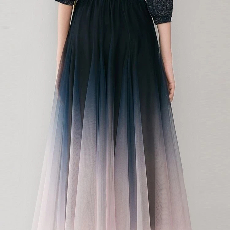 Mexzt elegante saias de tule feminino cintura alta gradiente malha plissado midi saia coreano elástico solto casual todos os jogos uma linha saia