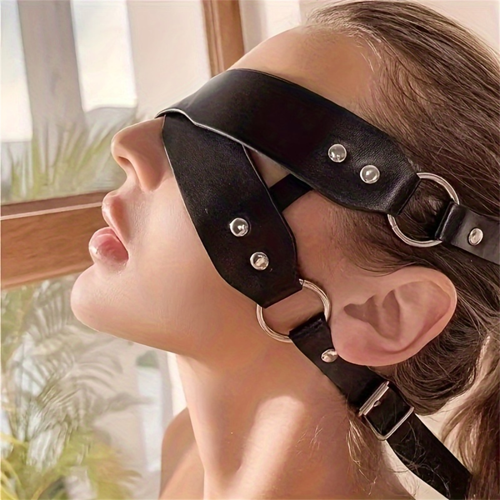 Maschera per benda sexy per bondage, visiera in pelle per costume con borchie per cosplay di Halloween punk, maschera gotica BDSM per feste in maschera