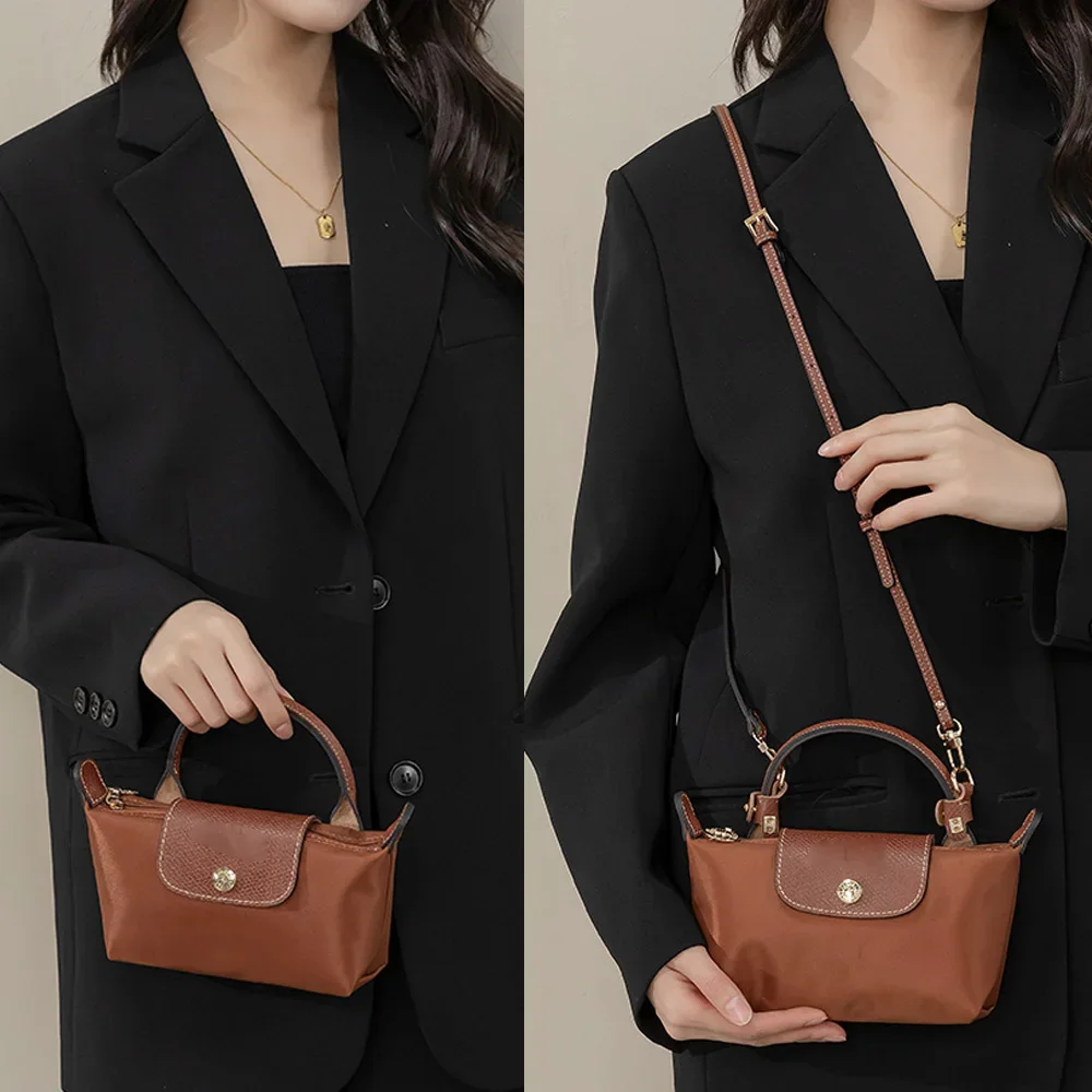 Juego de correas para bolso Longchamp, Mini bolso para dumplings, modificación sin perforaciones, bandolera de cuero genuino, accesorios para bolso