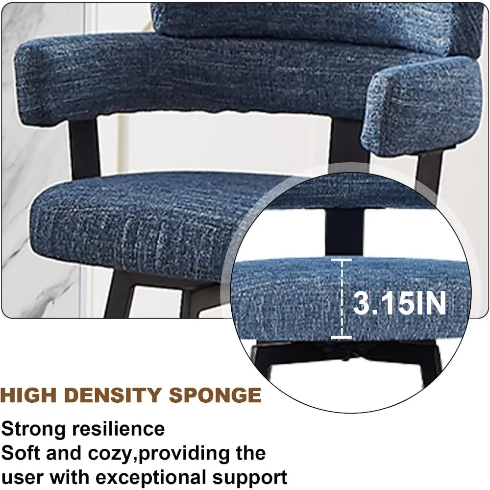 Counter Height Bar Stools with Full Back – Swivel Counter Stools Set of 2 with Linen Padded Back