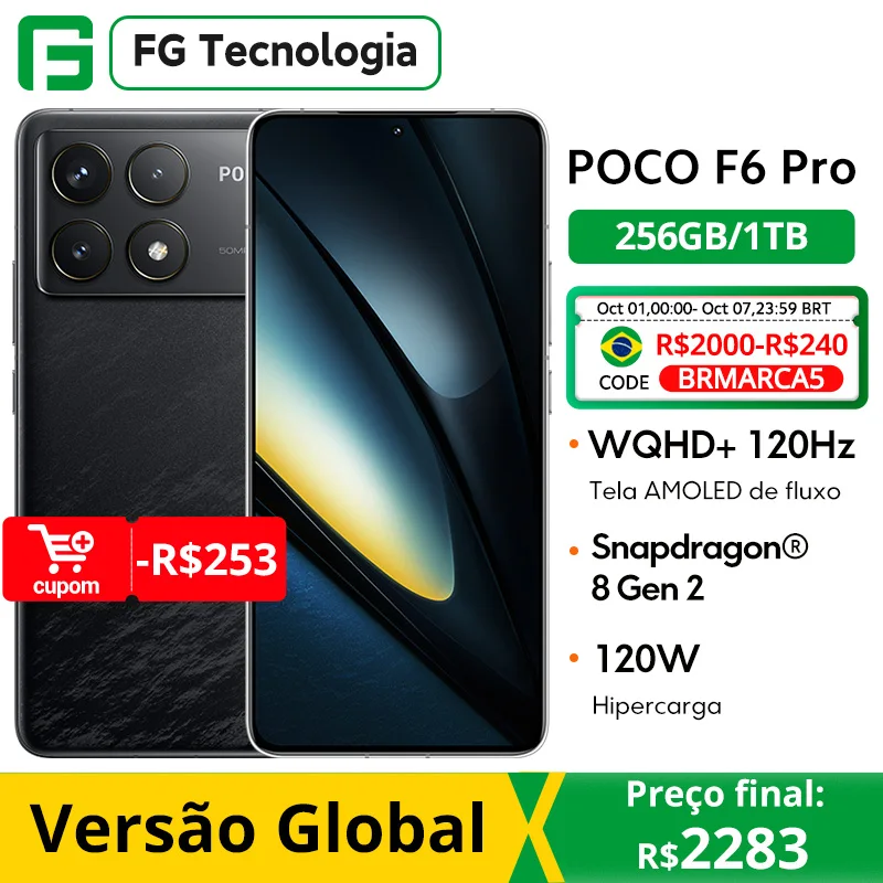 Smartphone POCO F6 Pro 5G versão global Snapdragon ®   8 Gen 2 6,67'' Fluxo 120Hz AMOLED DotDisplay 120W Carga NFC