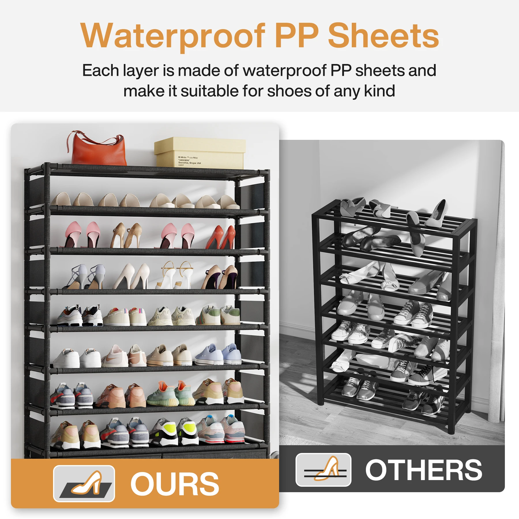 Tribesigns 10 Tier Shoe Rack Organizer with 4 Bins Drawers for Closet Entryway, 32 Pairs Vertical Shoe Racks Tall Shoe Shelf
