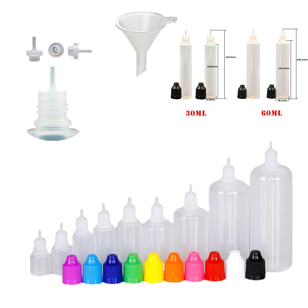 Bộ 5 3Ml 5Ml 10Ml 15Ml 20Ml 30Ml 50Ml 100Ml 120Ml LDPE Nhựa Bóp Nhỏ Giọt Bình Có Thể Tháo Rời Nắp Chất Lỏng Làm Đầy Bình Chứa