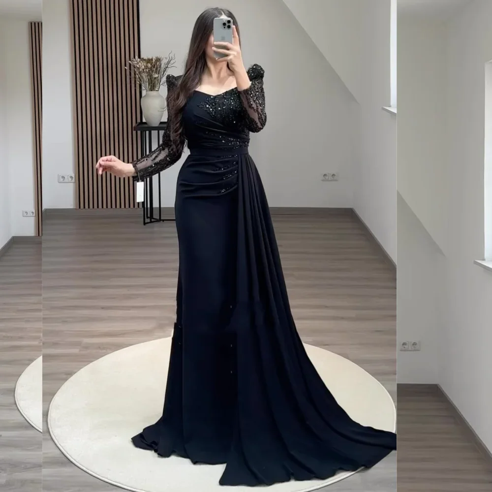 Personalizado de alta calidad brillo exquisito Jersey plisado con lentejuelas quinceañera vaina con cuello en V vestido de ocasión a medida vestidos largos