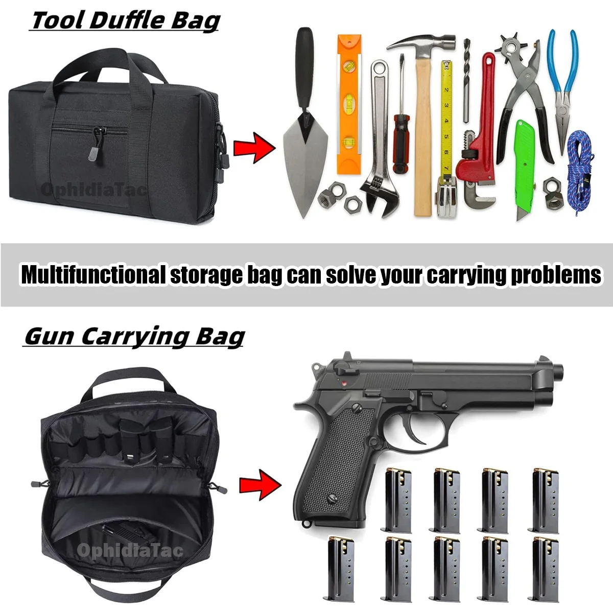 OPHIDIAN Borsa per sport all'aria aperta Kit di attrezzi EDC multifunzionale Borsa per riporre articoli vari per sport per il tempo libero Borsa per pistola