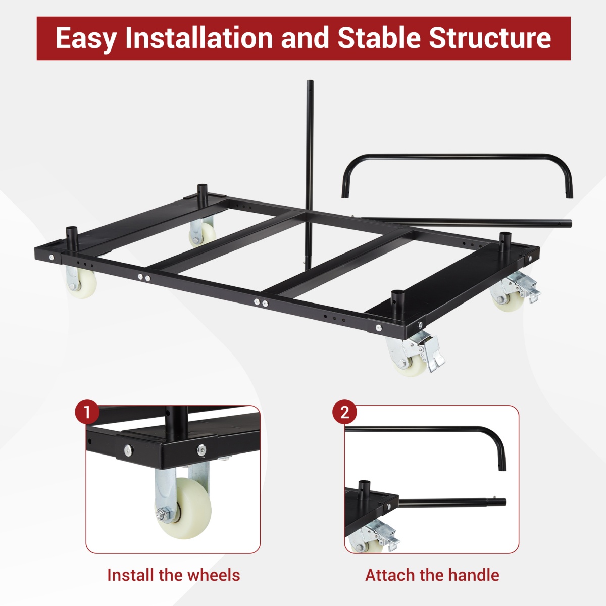 Folding Table Cart Drywall Cart Steel Panel Truck with Wheels, Chair Desk Trolley for Garage Home Office Utility Tool Wagon