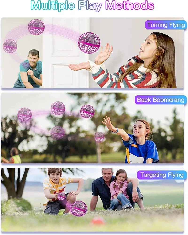 Flying Ball Boomerang Fly Orb Magic พร้อมไฟ LED Drone Hover Ball Fly Nova Orb Flying Spinner ของเล่นเด็กคริสต์มาสของขวัญ