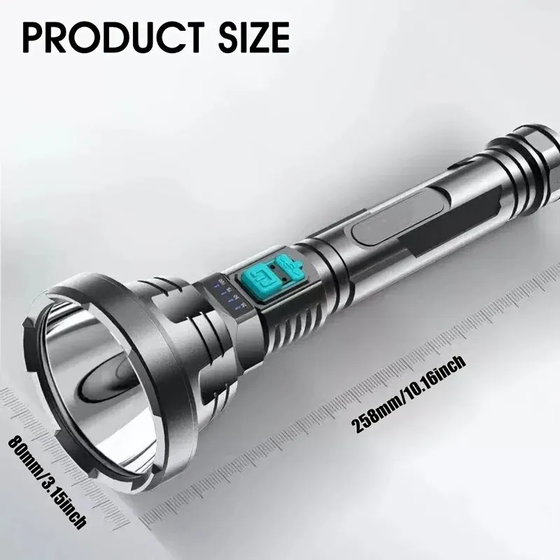 Linternas ABS de tamaño largo Antorcha LED brillante recargable con cable USB 3 modos impermeables para acampar senderismo pesca