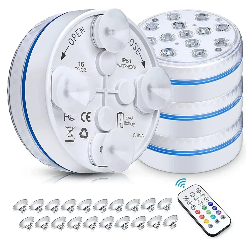 Luces sumergibles IP68 actualizadas, luces subacuáticas RGB para piscina con ventosas magnéticas remotas RF, lámpara nocturna para estanque, piscina y acuario