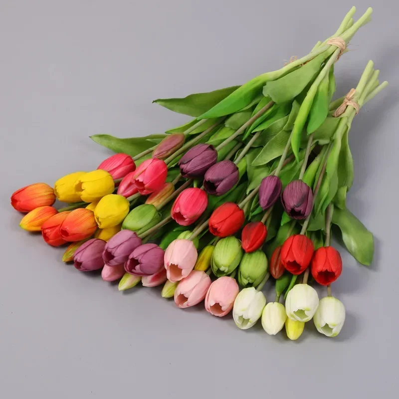 5 uds flores artificiales tulipán suave flor falsa tacto Real hogar jardín mesa decoración de boda simulación ramo de tulipanes de 5 cabezas