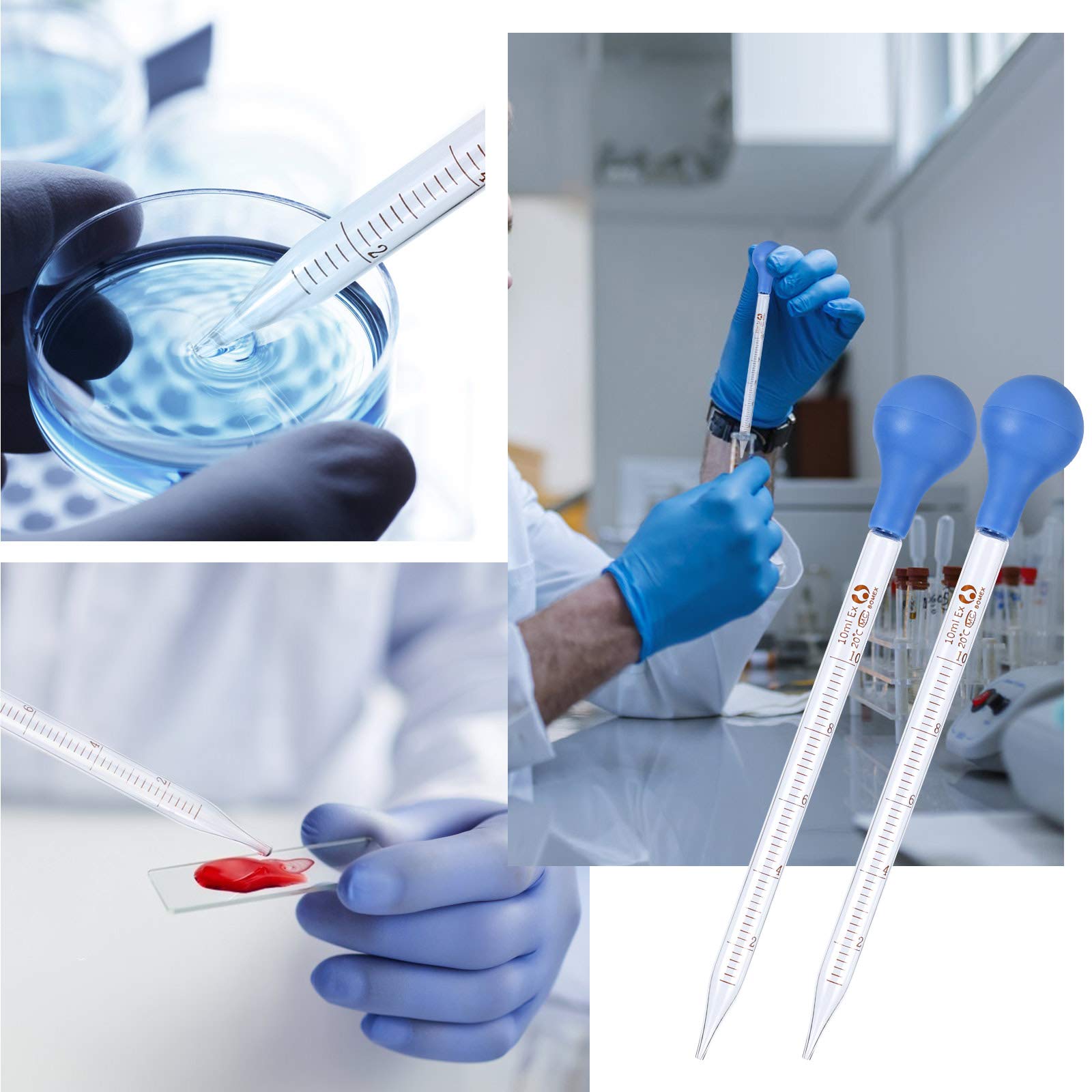 แก้วหนา Dropper แบบพกพาน้ํามันหอมระเหยน้ํายางหัวขนาด Pipette 5/10ml โรงเรียนวางหลอดยางหัว Pipettors