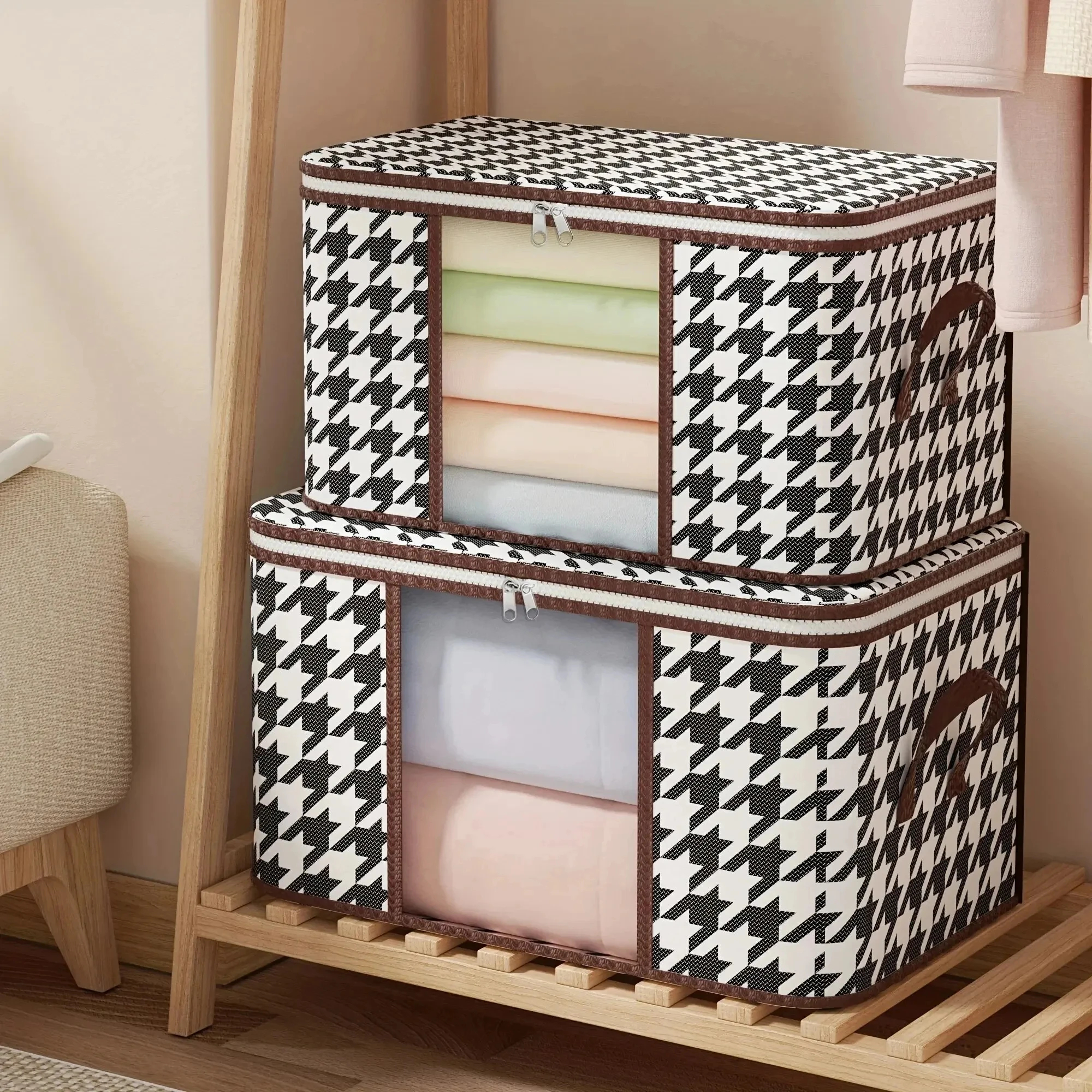 Scatola portaoggetti visibile di grande capacità organizzatore di vestiti per la casa portatile con maniglie contenitore pieghevole con cerniera trapuntata antipolvere