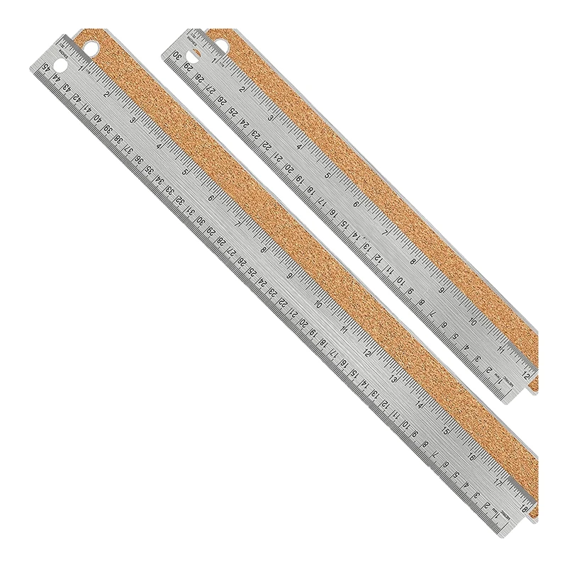 Metal Ruler Non-Slip Ruler With Cork Backing:(12+18 Inch) Stainless Steel Ruler Non-Slip Rulers With Inch And Centimeters