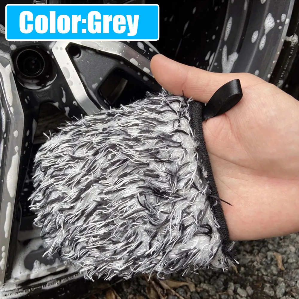Guante de lavado de detalle de rueda de microfibra de dos caras grueso, guantes de bolsillo súper suaves para detalles de coche, guantes de lavado de coche