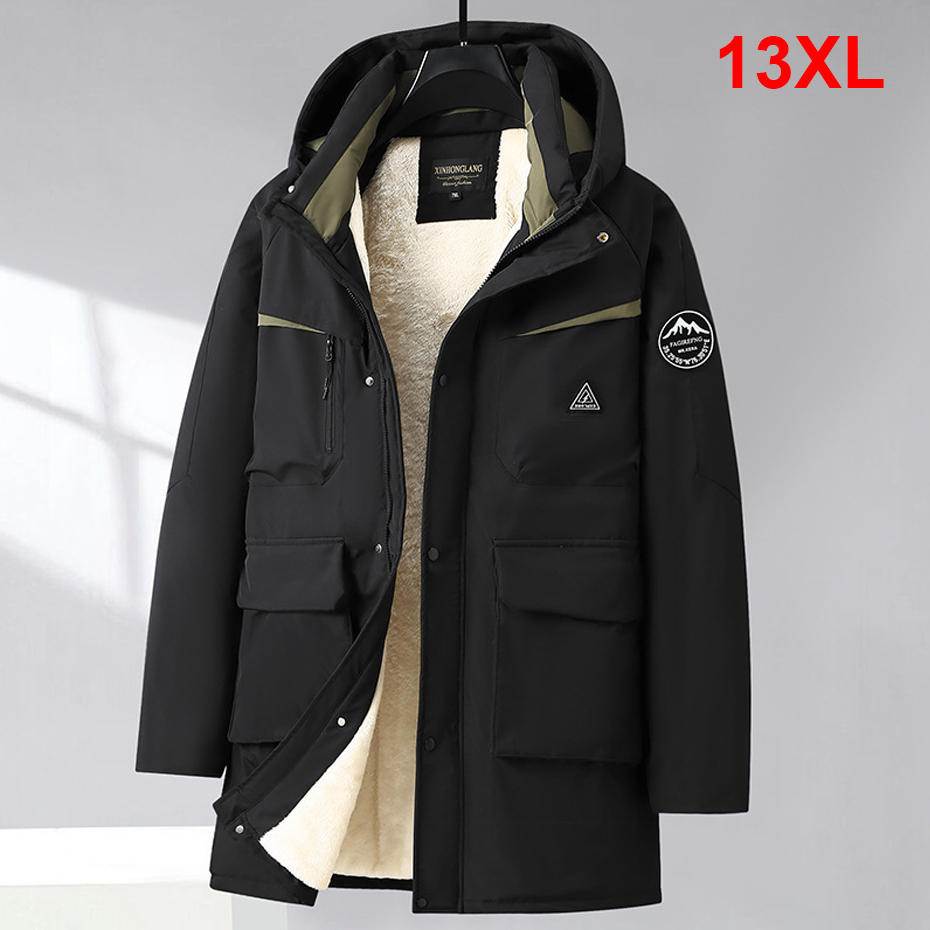 Parkas Cargo de invierno para hombre, chaqueta gruesa de lana, abrigos de talla grande 13XL, Parkas de campamento, Chaqueta larga informal impermeable para invierno, talla grande para hombre