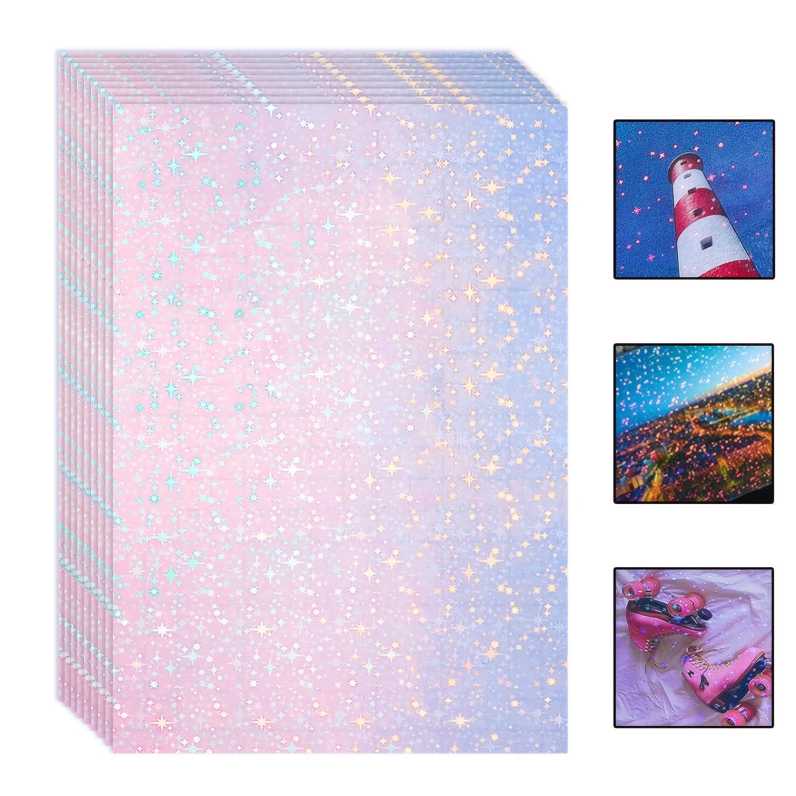 20 fogli di pellicola per laminazione a freddo olografica a stella formato A4, pellicola adesiva impermeabile con glitter trasparenti da 8,3x11,7 pollici con motivo a stella