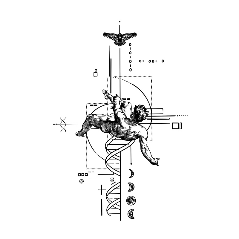 Fallen Angel 一時的なタトゥーステッカー、防水タトゥー、15 日間持続するフェイクタトゥー、半永久的なタトゥー Fallen Angel