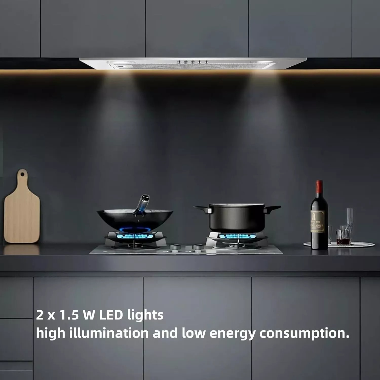 Sob o gabinete 52cm 300m3/h exaustor de recirculação de ar LED exaustor