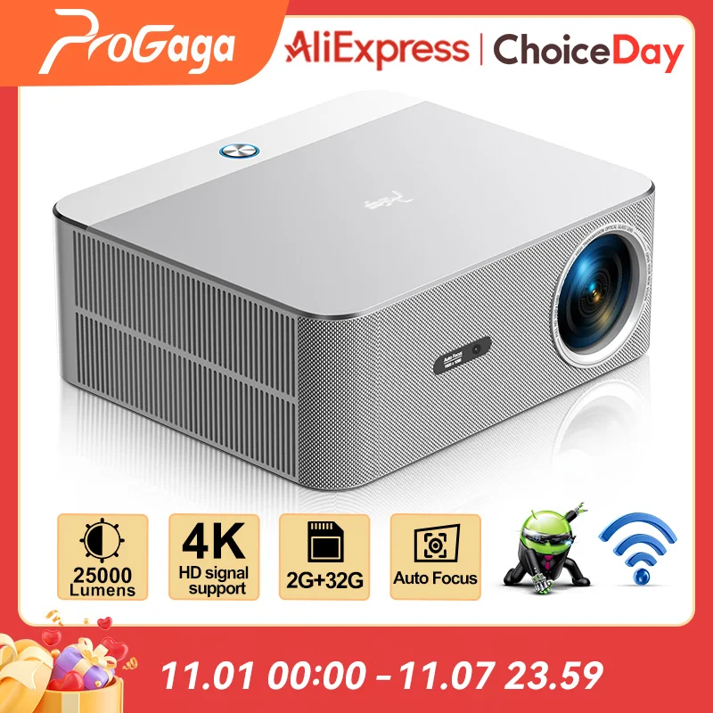 【Brand+】PROGAGA PG610W Native 1080P Projector 4k Android 5G WiFi 25000 Lumens 2G 32G Smart Home Theater Outdoor Video
