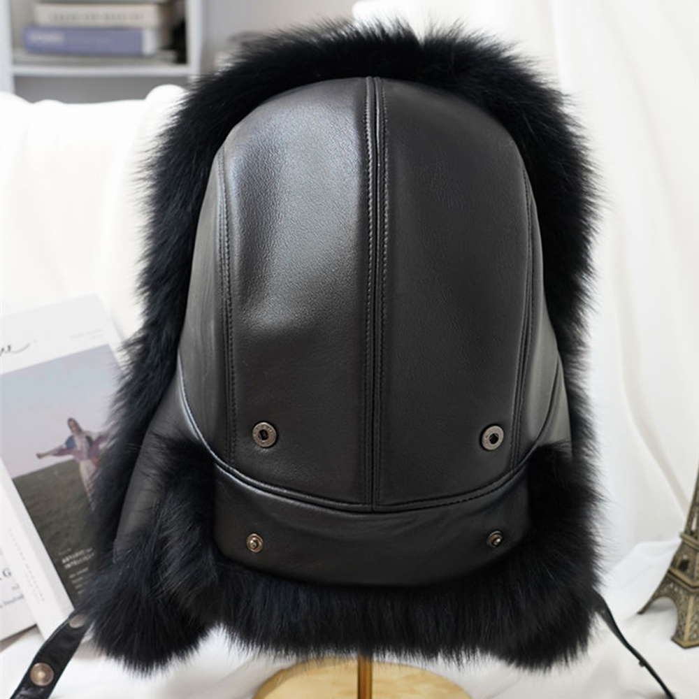 新しい冬のメンズ 100% リアルシルバーキツネの毛皮ボンバー帽子アライグマの毛皮ロシア帽キャップトラッパーロシア人スキー帽子キャップ本革