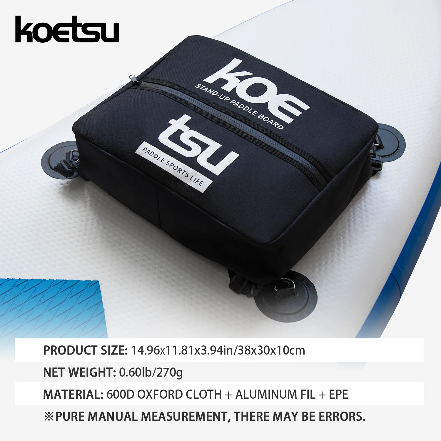 KOETSU Paddleboard Deck Bag - Elastic Mesh Storage for SUP/Kayak, Black/Red/Blue (15.75x11.81in)