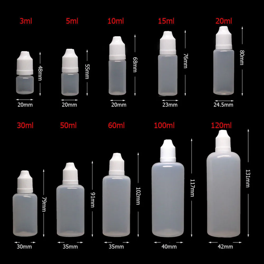 Bộ 5 3Ml 5Ml 10Ml 15Ml 20Ml 30Ml 50Ml 100Ml 120Ml LDPE Nhựa Bóp Nhỏ Giọt Bình Có Thể Tháo Rời Nắp Chất Lỏng Làm Đầy Bình Chứa