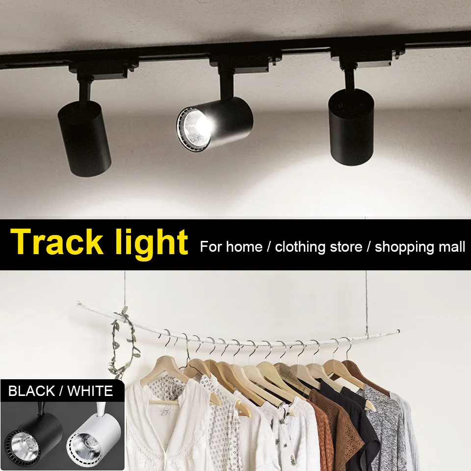 Luz de pista Led AC220V COB, iluminación de riel, 12W, 20W, 30W, 40W, conjunto de foco de riel Led, tienda de ropa, tienda, hogar