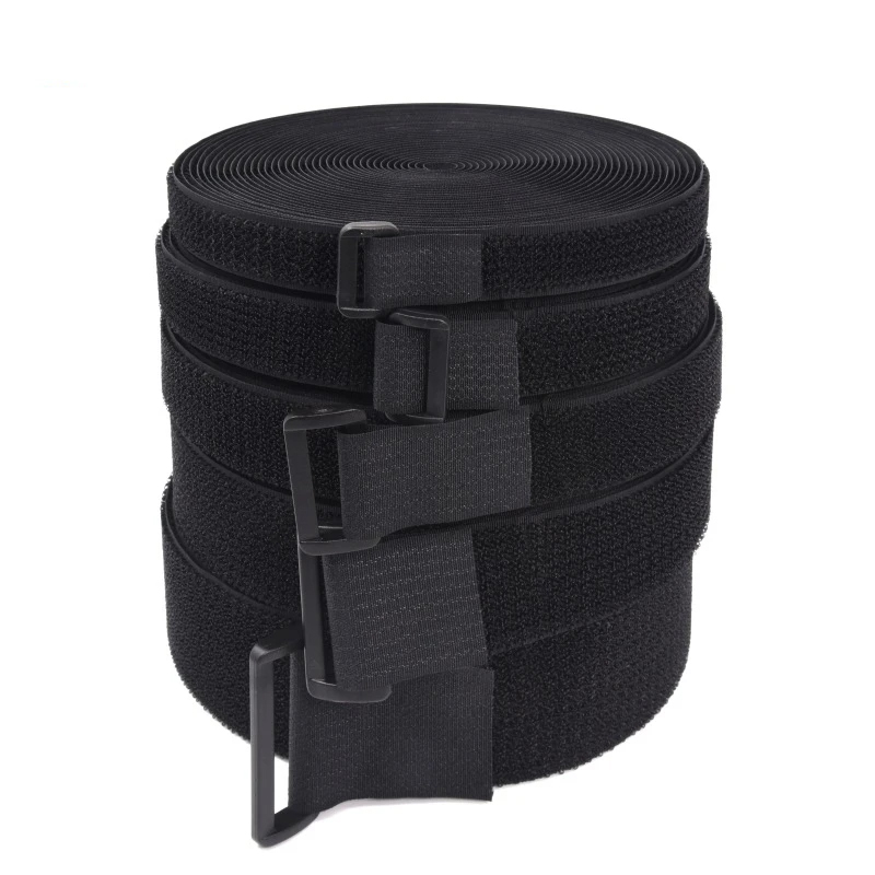 Cinta de Cable de sujeción con gancho de nailon reutilizable, correa de seguridad autoadhesiva de corte a longitud con hebilla para organizador o almacenamiento, 2M