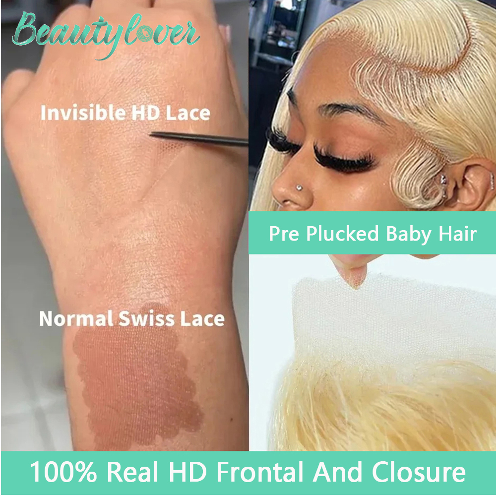 ブラジリアンレミーレースフロントクロージャー,本物のhd,ブロンド613, 13x4,13x6,4x4,5x5,ベビーヘア