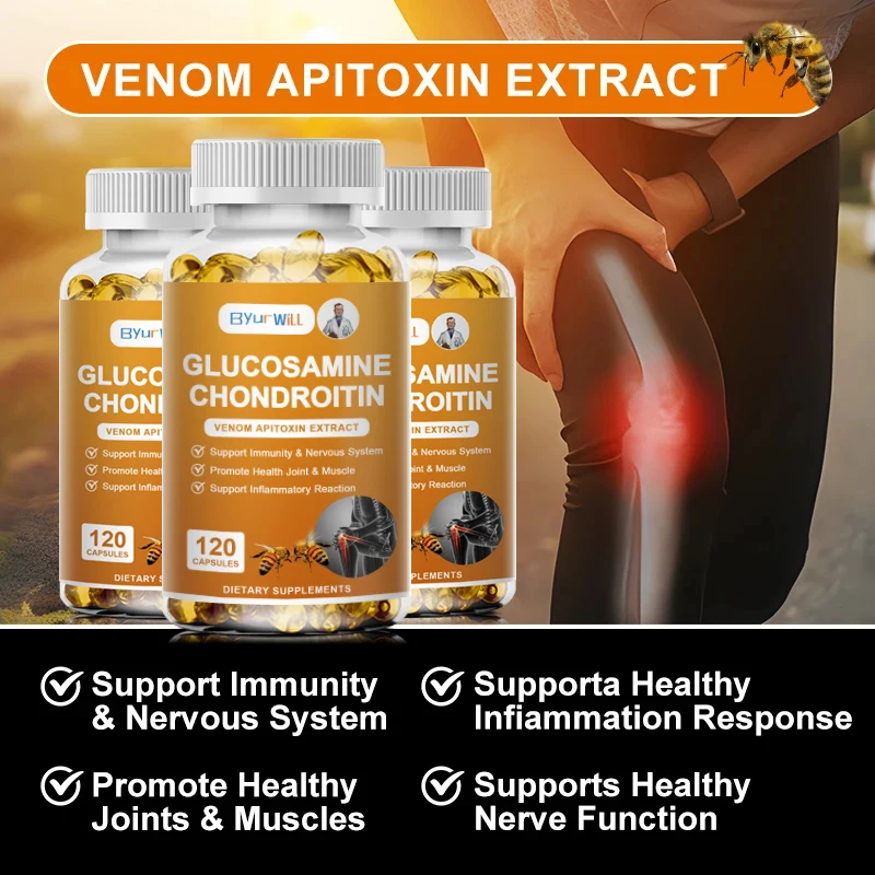 ByurWill Glucosamine Chondroitin Bee Venom Extract Capsules for Relieve Joint & Knee Pain Relieve Discomfort of Bones and Joint