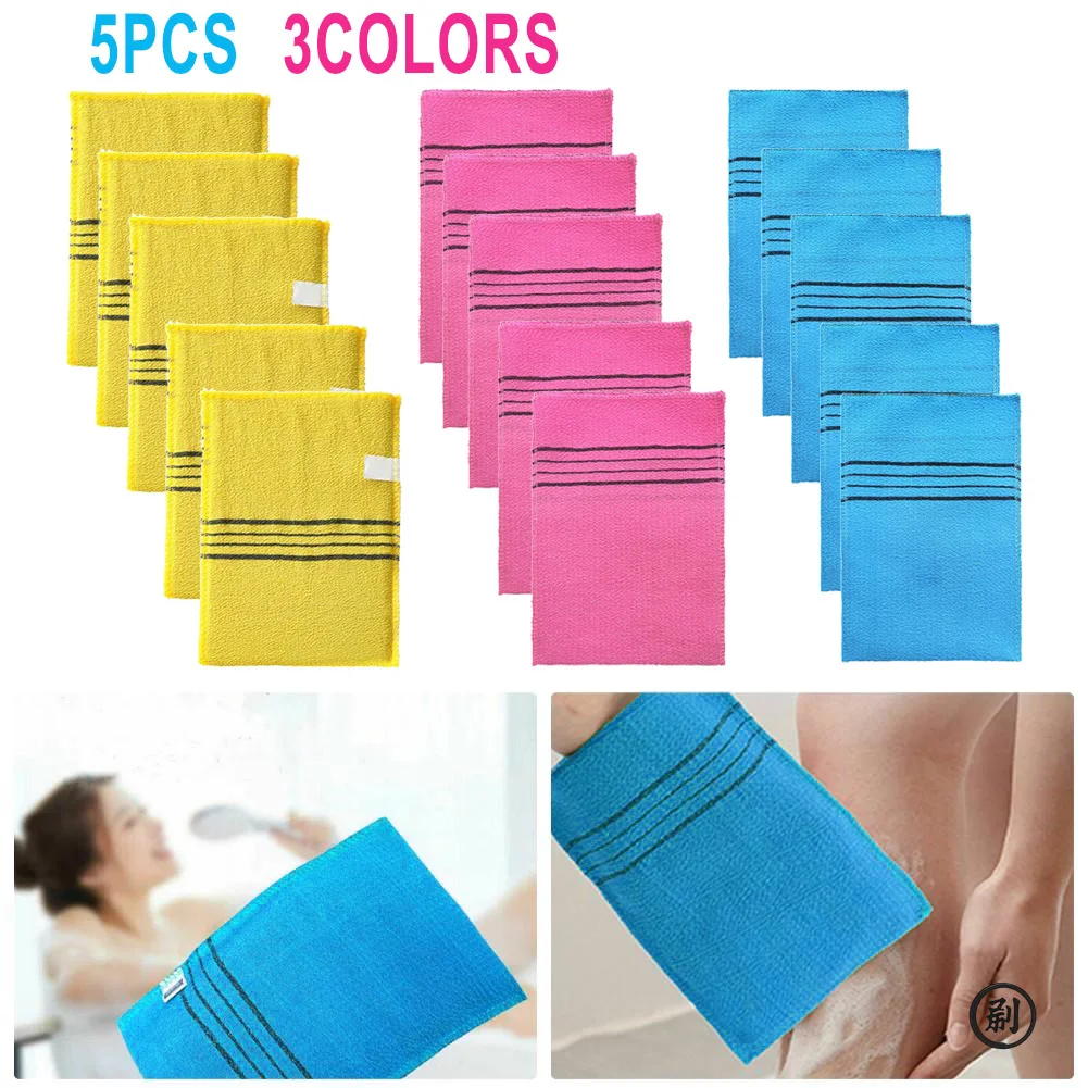 Juego de toallas de baño exfoliantes, 5 uds., coreano, Italia, asiático, paño de baño exfoliante, exfoliante corporal, ducha, algodón de poliéster suave