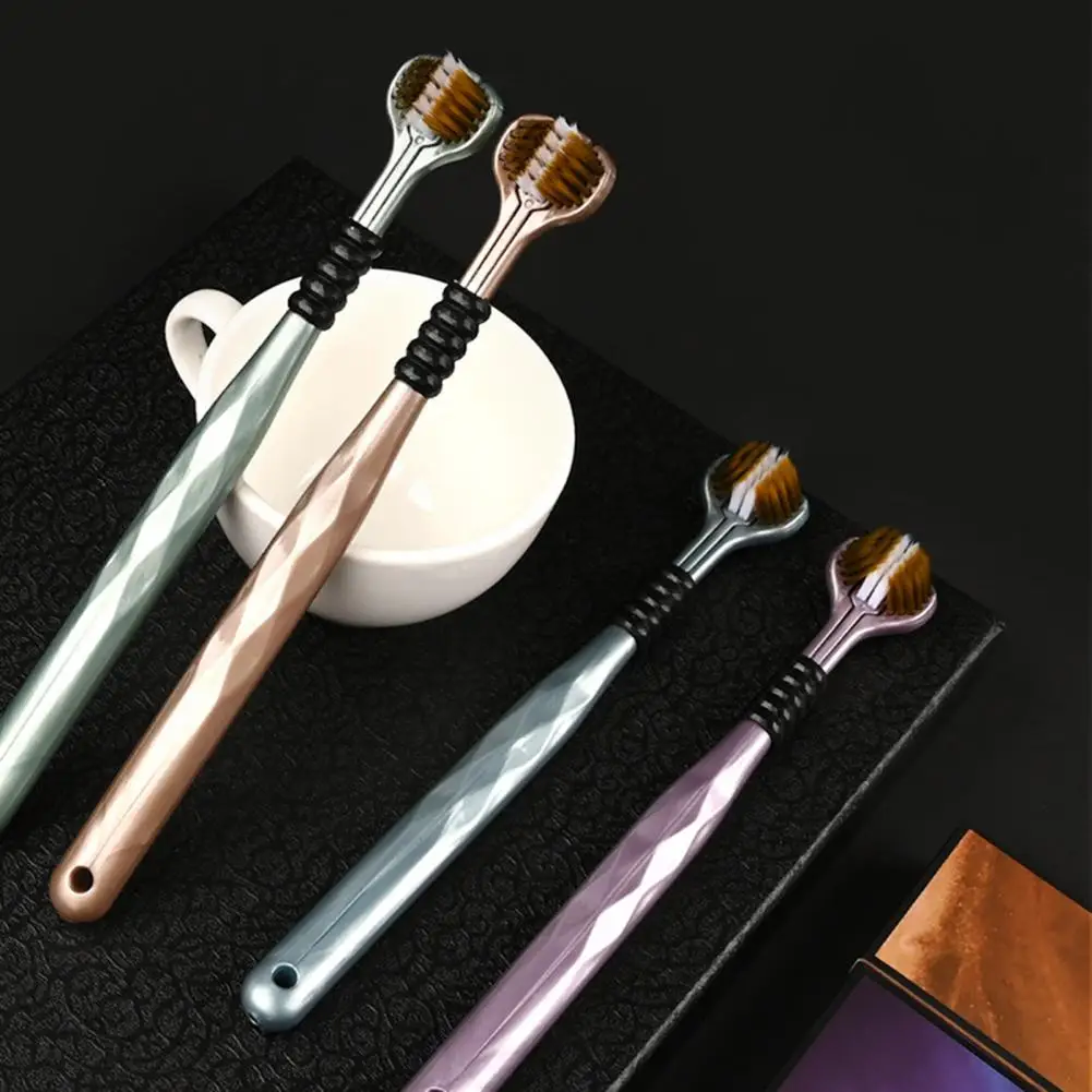 Manual Three-Sided Toothbrush Complete Teeth Gum Care Protruding Dots Clean Tongue Coating Soft Bristles Toothbrush