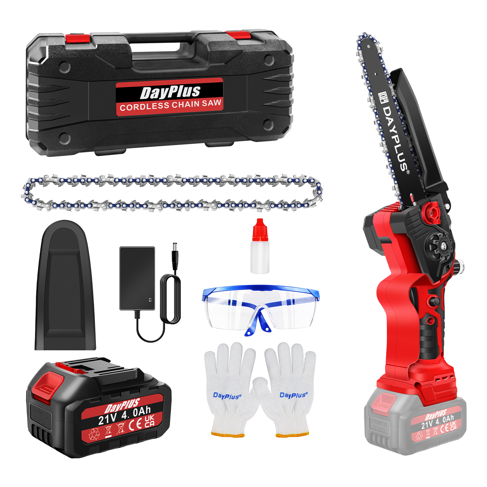 Tronçonneuse électrique sans fil de 8 pouces, sans balais + batterie 4,0 ah, taille Portable à une main pour la coupe du bois, la coupe des branches, la cour