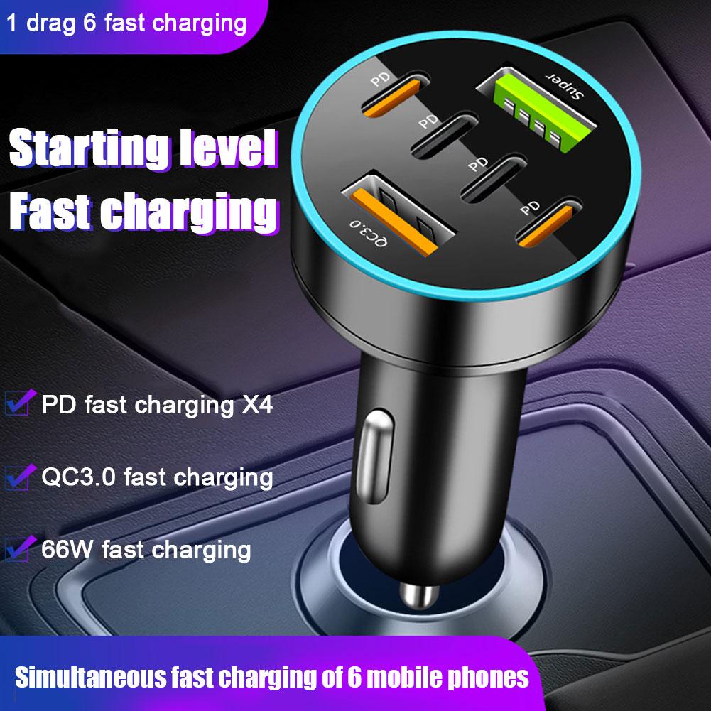 Nueva pantalla Digital para coche con cargador de coche 4usb, adaptador de carga rápida de 66w para coche, cabezal PD, teléfono móvil