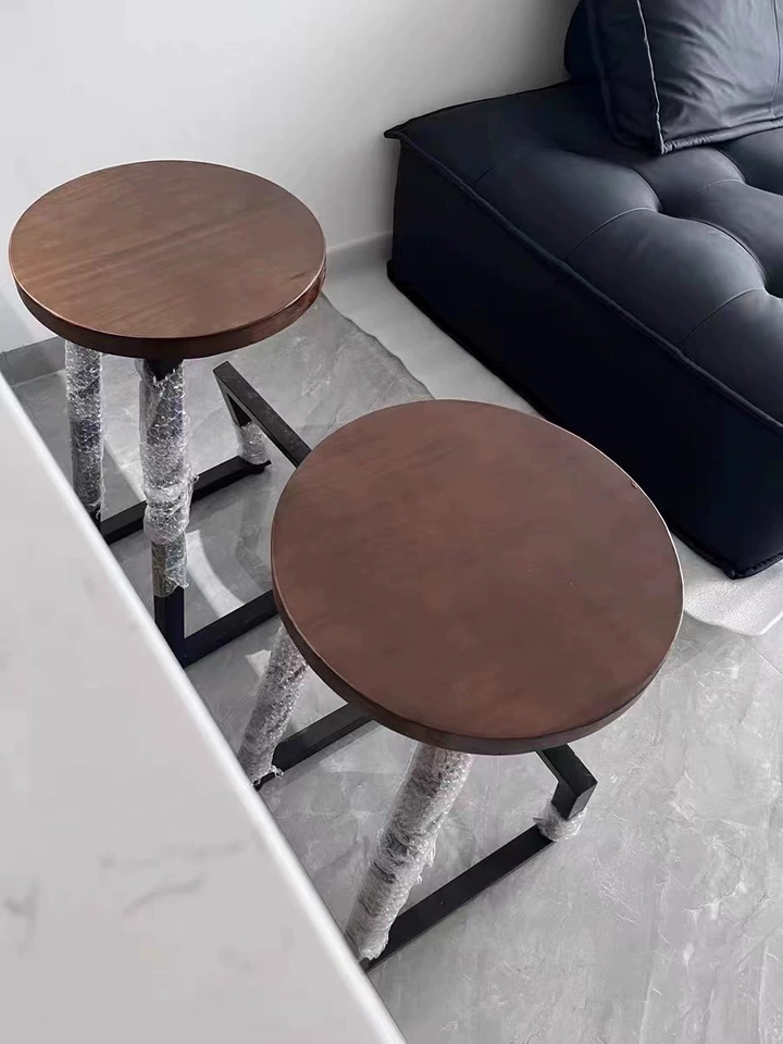 Taburete de Bar de Metal nórdico, silla de Bar de madera para el hogar, asiento redondo de madera, taburete creativo de hierro, taburete alto para cajero