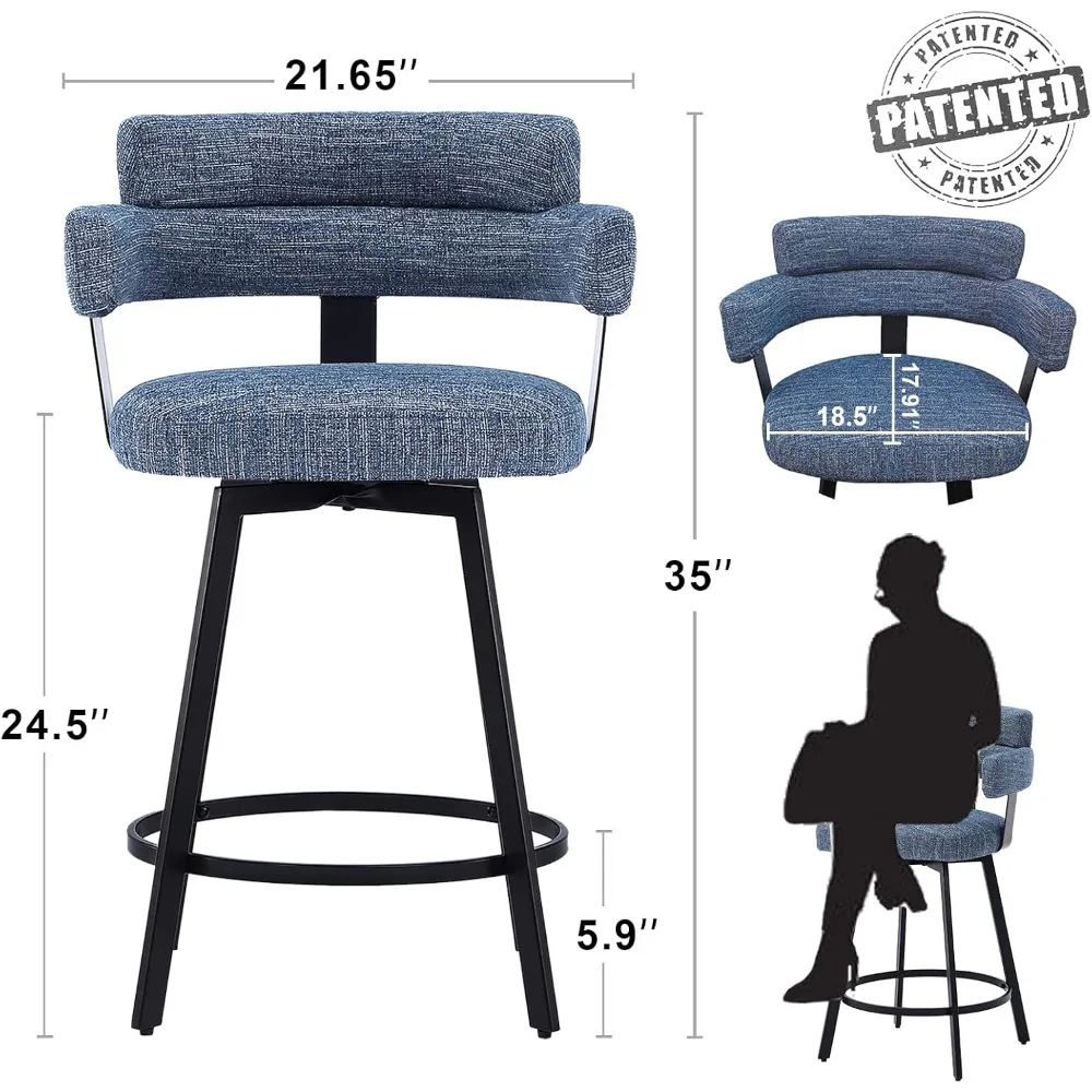 Counter Height Bar Stools with Full Back – Swivel Counter Stools Set of 2 with Linen Padded Back