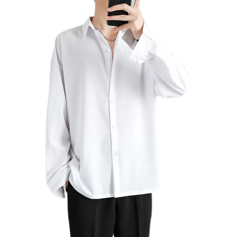 Camicia da uomo Camicia a maniche lunghe solida per uomo Camicie moda coreana Camicette comode Camicia monopetto classica allentata casual