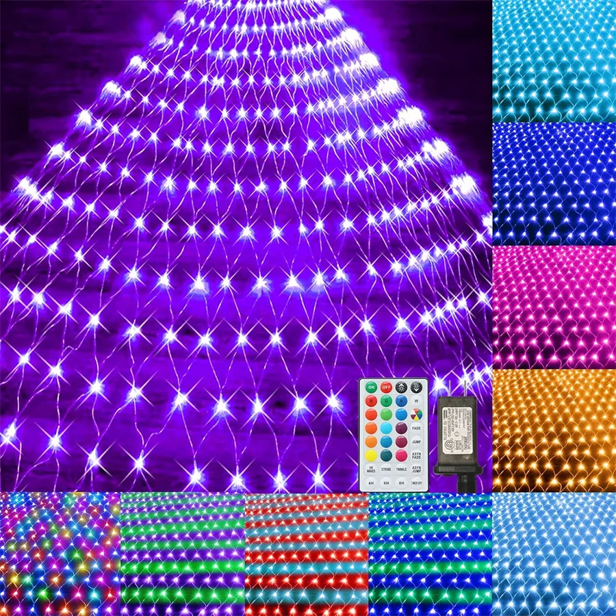 Connectable 3X2M RGB LED Net Lights 224 LED Christmas Net Lights With Remote Outdoor Plug in Bushes LED Net Mesh String Lights