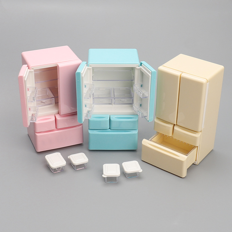 Mini meubles réfrigérateur à Double porte 1:12, accessoires miniatures pour maison de poupée, scène de cuisine, jouets de maison de jeu pour enfants