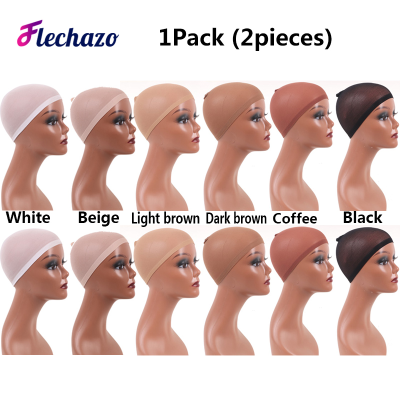 ハロウィン用の快適なウィッグキャップ、ストッキングヘアネット、小と大きな頭に適合、茶色と黒、1パック2個