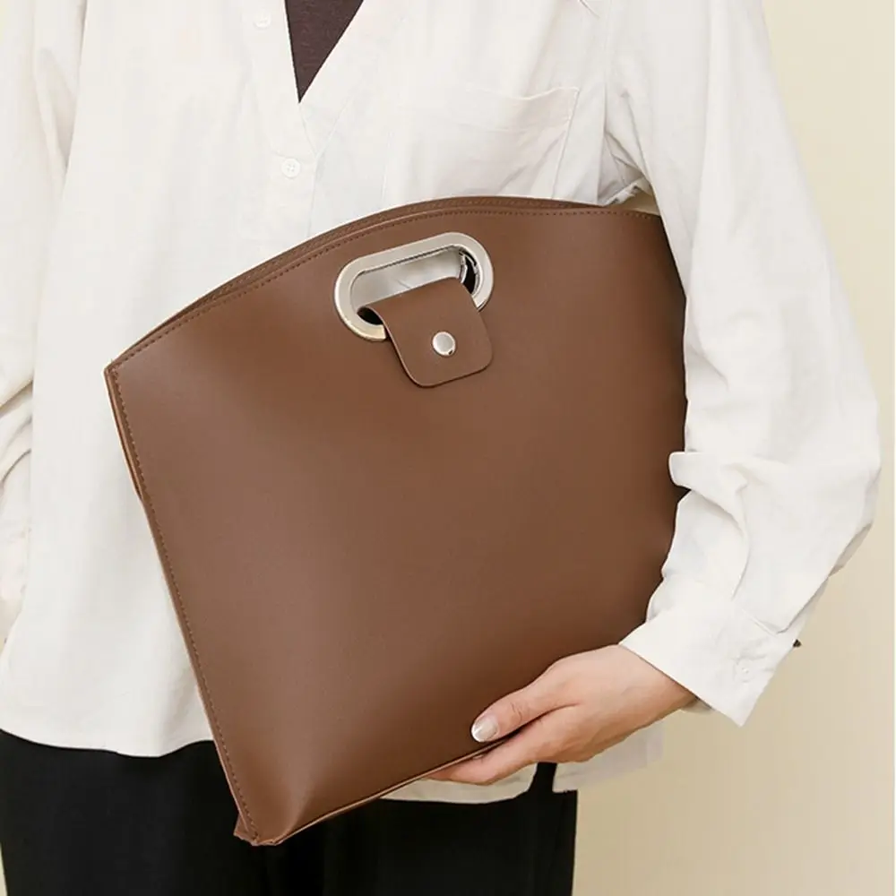 Casual PU Office Document Tote Bag Solid Color Laptop Bag File Bag Large Capacity Handbag Briefcases Outdoor